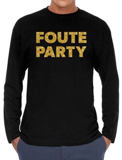 Bellatio Decorations Foute party goud glitter long sleeve t-shirt zwart voor heren 2XL