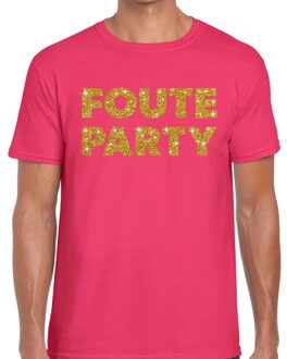 Bellatio Decorations Foute Party gouden glitter tekst t-shirt roze heren 2XL