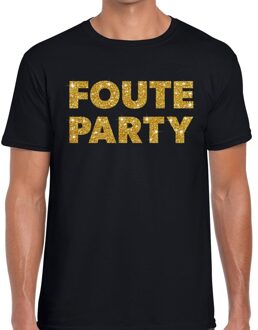 Bellatio Decorations Foute party gouden glitter tekst t-shirt zwart heren - Foute party kleding