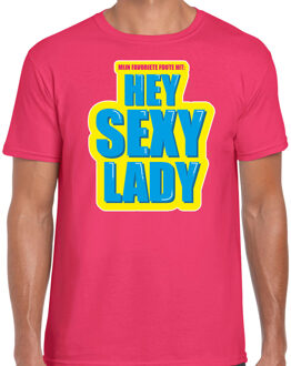 Bellatio Decorations Foute party Hey sexy lady verkleed t-shirt roze heren - Foute party hits outfit/ kleding S