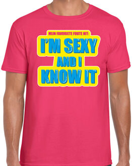 Bellatio Decorations Foute party I m sexy and i know it verkleed t-shirt roze heren - Foute party hits outfit/ kleding 2XL