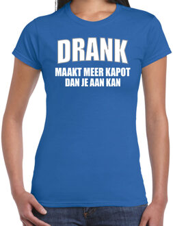 Bellatio Decorations Foute Party kleding t-shirt - Drank maakt meer kapot dan je aan kan - blauw - dames - feest