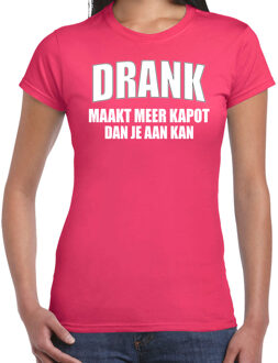 Bellatio Decorations Foute Party kleding t-shirt - Drank maakt meer kapot dan je aan kan - roze - dames - feest XS