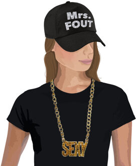 Bellatio Decorations Foute party Mrs. FOUT verkleed set - pet zwart/zilver - voor dames - met een plastic sexy ketting