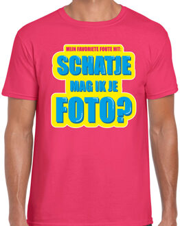 Bellatio Decorations Foute party Schatje mag ik je foto verkleed t-shirt roze heren - Foute party hits outfit/ kleding L