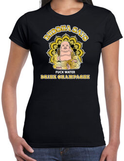 Bellatio Decorations foute party t-shirt dames - boeddha champagne - zwart - carnaval/themafeest L