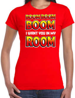 Bellatio Decorations Foute party t-shirt dames - Boom boom boom i want you in my room - rood - carnaval XS