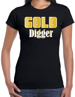 Bellatio Decorations foute party t-shirt - dames - foute party outfit/kleding - gold digger XS - Feestshirts Zwart