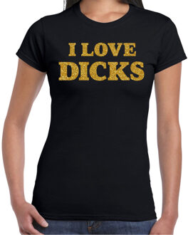 Bellatio Decorations Foute party t-shirt dames - I love dicks - zwart - glitter goud - carnaval/themafeest 2XL