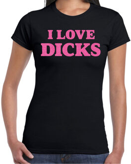 Bellatio Decorations Foute party t-shirt dames - I love dicks - zwart - glitter roze - carnaval/themafeest 2XL