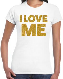 Bellatio Decorations Foute party t-shirt dames - I love me - wit - glitter goud - carnaval/themafeest S