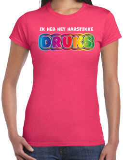 Bellatio Decorations Foute party t-shirt dames - Ik heb het hartstikke druks - roze - carnaval XS