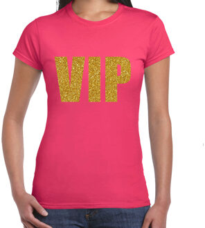 Bellatio Decorations Foute party T-shirt dames - VIP - roze - glitter goud - glitter and glamour thema XL