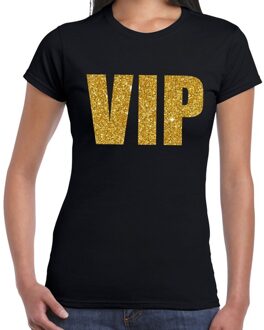 Bellatio Decorations Foute party T-shirt dames - VIP - zwart - glitter goud - glitter and glamour thema