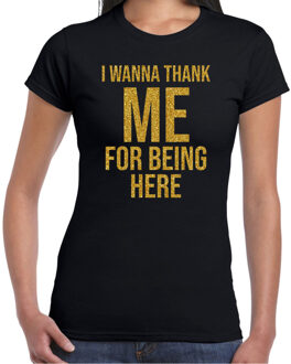 Bellatio Decorations Foute party T-shirt dames - zwart - glitter goud - I wanna thank me for being here 2XL