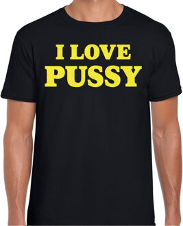 Bellatio Decorations Foute party t-shirt heren - I love Pussy - zwart - glitter geel 2XL