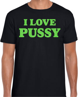 Bellatio Decorations Foute party t-shirt heren - I love Pussy - zwart - glitter groen 2XL