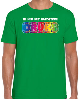 Bellatio Decorations Foute party t-shirt heren - Ik heb het hartstikke druks - groen - carnaval 2XL