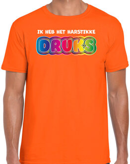 Bellatio Decorations Foute party t-shirt heren - Ik heb het hartstikke druks - oranje - carnaval 2XL