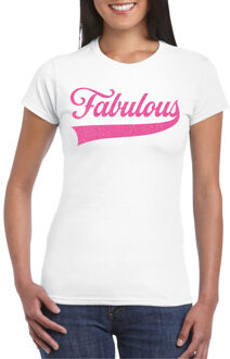 Bellatio Decorations Foute party t-shirt voor dames - Fabulous - wit - glitter - carnaval/themafeest L