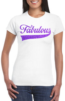 Bellatio Decorations Foute party t-shirt voor dames - Fabulous - wit - glitter - carnaval/themafeest M