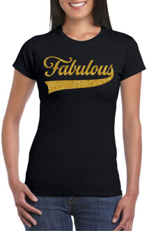 Bellatio Decorations Foute party t-shirt voor dames - Fabulous - zwart - glitter - carnaval/themafeest Goudkleurig