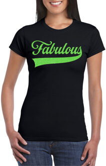 Bellatio Decorations Foute party t-shirt voor dames - Fabulous - zwart - glitter - carnaval/themafeest L