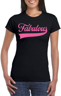 Bellatio Decorations Foute party t-shirt voor dames - Fabulous - zwart - glitter - carnaval/themafeest XS