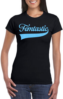 Bellatio Decorations Foute party t-shirt voor dames - Femtastic - zwart - glitter - carnaval/themafeest 2XL