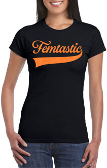 Bellatio Decorations Foute party t-shirt voor dames - Femtastic - zwart - glitter - carnaval/themafeest 2XL