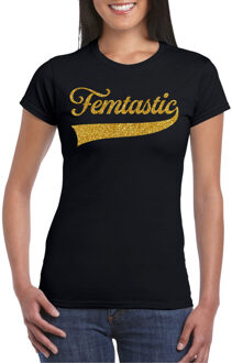 Bellatio Decorations Foute party t-shirt voor dames - Femtastic - zwart - glitter - carnaval/themafeest L