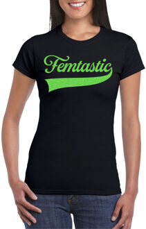 Bellatio Decorations Foute party t-shirt voor dames - Femtastic - zwart - glitter - carnaval/themafeest M