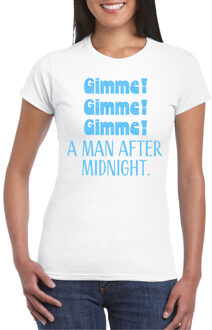 Bellatio Decorations Foute Party T-shirt voor dames - gimme gimme - wit - glitter - vrijgezellenfeest - carnaval L