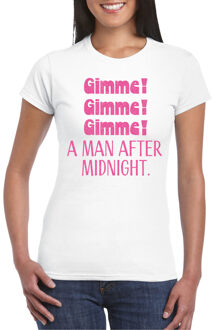 Bellatio Decorations Foute Party T-shirt voor dames - gimme gimme - wit - glitter - vrijgezellenfeest - carnaval L