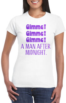 Bellatio Decorations Foute Party T-shirt voor dames - gimme gimme - wit - glitter - vrijgezellenfeest - carnaval L