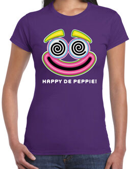 Bellatio Decorations Foute Party T-shirt voor dames - happy de peppie - paars - carnaval/themafeest XS