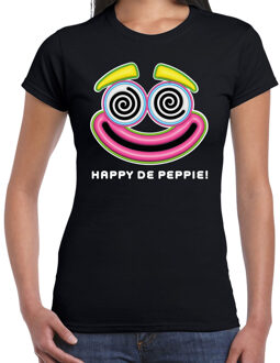 Bellatio Decorations Foute Party T-shirt voor dames - happy de peppie - zwart - carnaval/themafeest XS