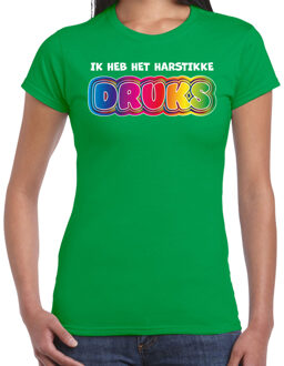 Bellatio Decorations Foute party t-shirt voor dames - Ik heb het hartstikke druks - groen - carnaval/themafeest
