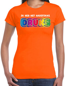 Bellatio Decorations Foute party t-shirt voor dames - Ik heb het hartstikke druks - oranje - carnaval/themafeest L