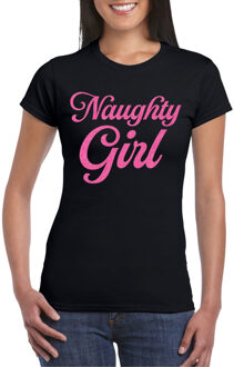 Bellatio Decorations Foute party t-shirt voor dames - Naughty Girl - zwart - glitter - carnaval/themafeest M