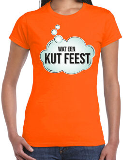 Bellatio Decorations Foute party T-shirt voor dames - oranje - wat een kut feest - verkleed / feest kleding XL