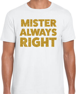 Bellatio Decorations Foute party t-shirt voor heren - always right - wit - glitter goud - carnaval/themafeest XL
