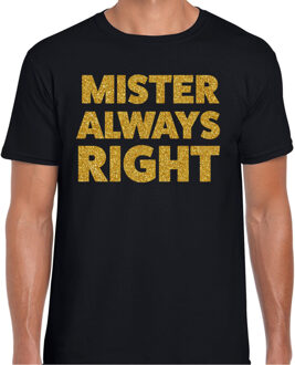 Bellatio Decorations Foute party t-shirt voor heren - always right - zwart - glitter goud - carnaval/themafeest 2XL