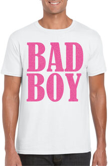 Bellatio Decorations Foute party t-shirt voor heren - Bad Boy - wit - glitter - carnaval/themafeest 2XL