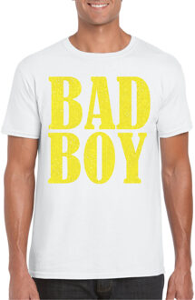 Bellatio Decorations Foute party t-shirt voor heren - Bad Boy - wit - glitter - carnaval/themafeest 2XL