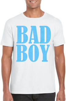 Bellatio Decorations Foute party t-shirt voor heren - Bad Boy - wit - glitter - carnaval/themafeest 2XL