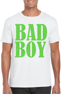 Bellatio Decorations Foute party t-shirt voor heren - Bad Boy - wit - glitter - carnaval/themafeest XL