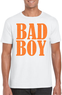 Bellatio Decorations Foute party t-shirt voor heren - Bad Boy - wit - glitter - carnaval/themafeest