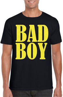 Bellatio Decorations Foute party t-shirt voor heren - Bad Boy - zwart - glitter - carnaval/themafeest Geel