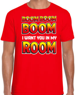 Bellatio Decorations Foute party t-shirt voor heren - Boom boom boom i want you in my room - rood - carnaval/themafeest S